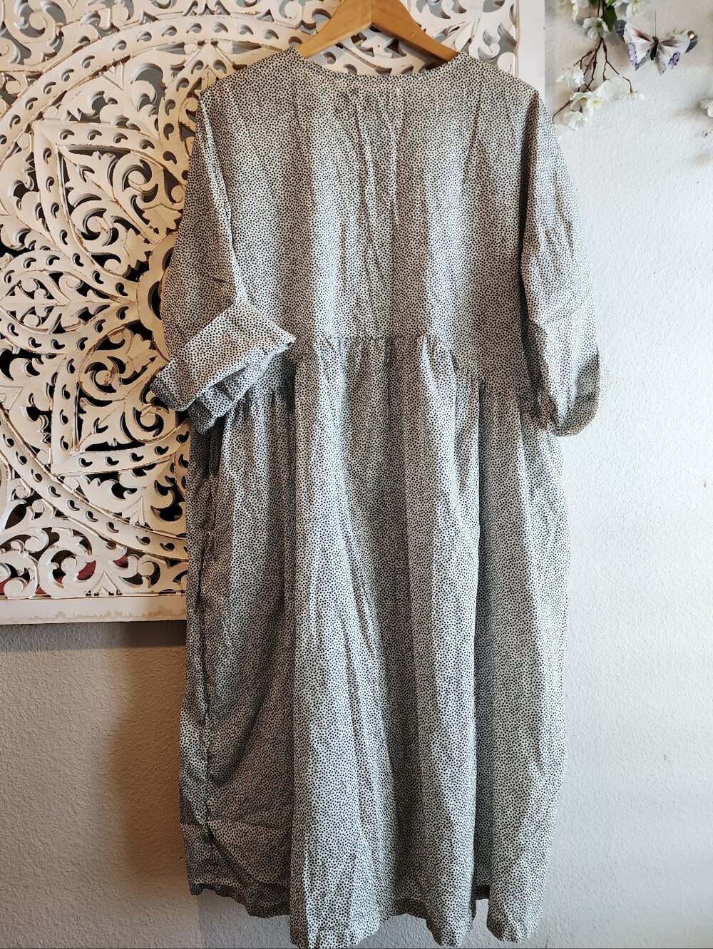 GUDRUN SJODEN POLKADOT FRONT BUTTON MIDI DRESS SIDE POCKETS 3/4 SLEEVES SZ LARGE - Picture 6 of 16